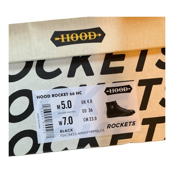 HOOD ROCKET HIGH TOP BLACK MEN'SS 5 WOMEN'S 6.5 - Picture 3 of 3